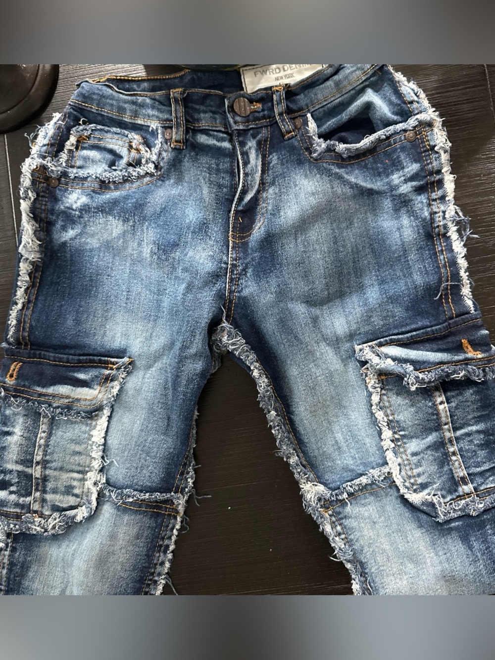Kids Distressed Cargo Jeans - Blue
